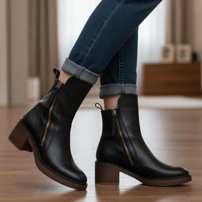 Amélie™ - Bottines en cuir élégantes avec un talon confortable
