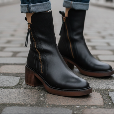 Amélie™ - Bottines en cuir élégantes avec un talon confortable