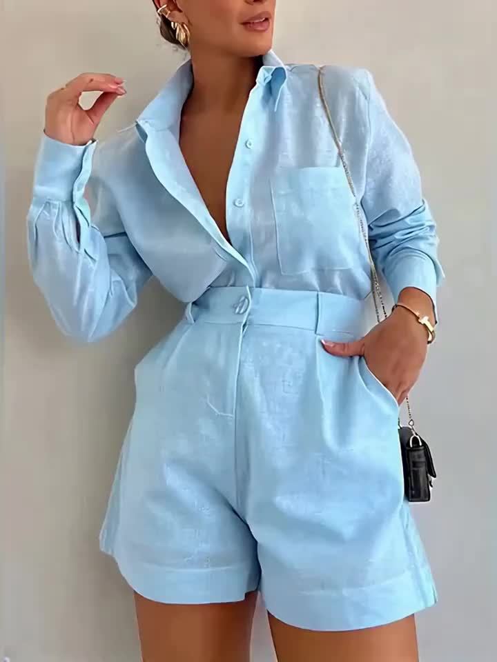 Camille | Ensemble élégant avec chemise et short taille haute