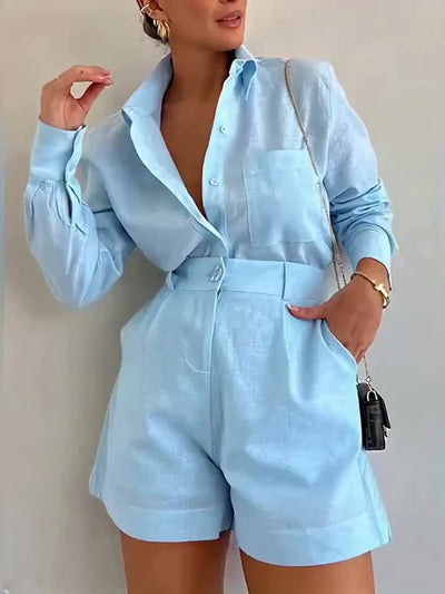 Camille | Ensemble élégant avec chemise et short taille haute - Aurélie Paris