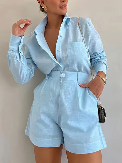 Camille | Ensemble élégant avec chemise et short taille haute - Aurélie Paris